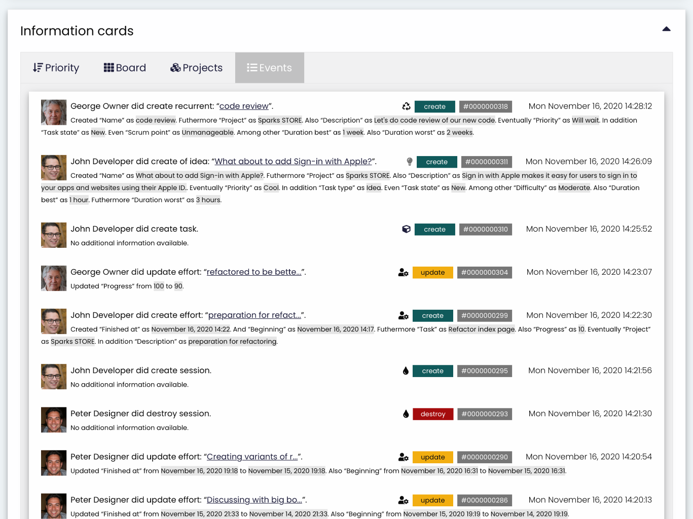 Obrázek pracovního reportu po dnech